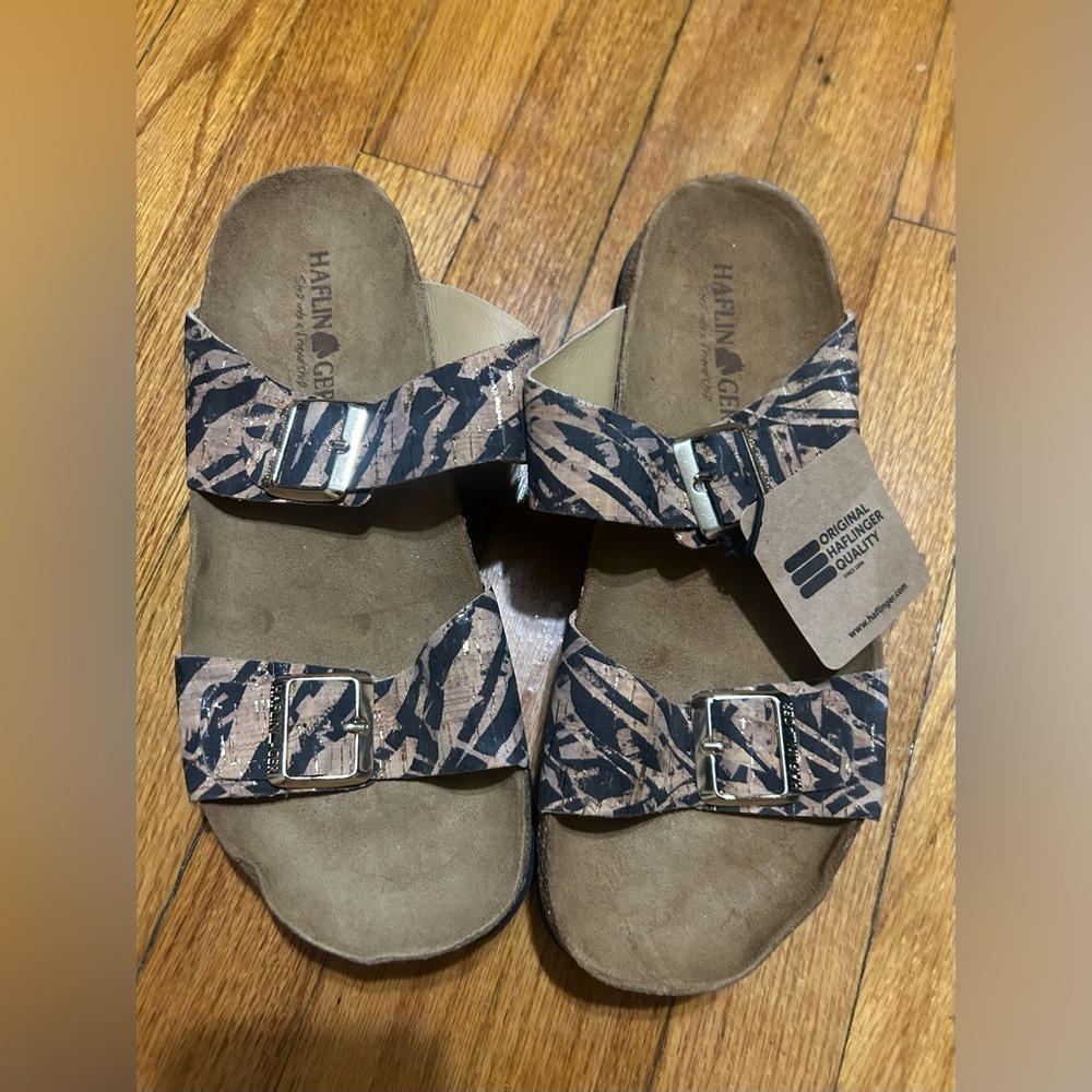 Haflinger Andrea Cork Zebra Print Sandals NWOB 10